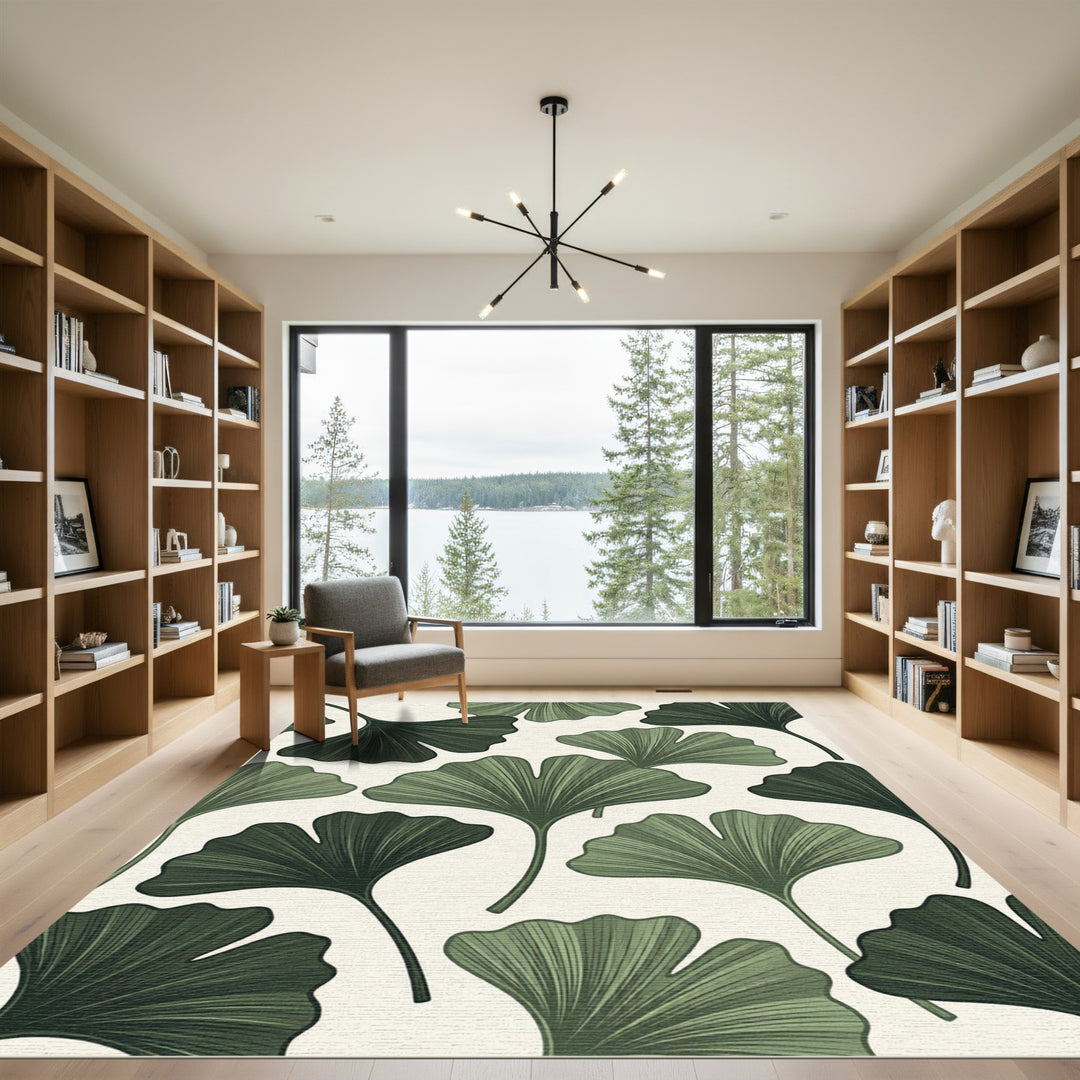 Deep Green Ginkgo Leaf Spread Rug