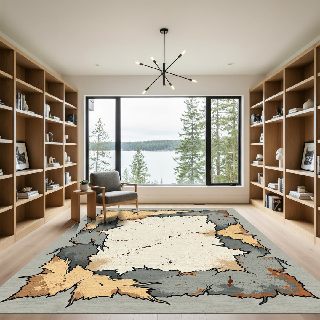 Distressed Earthy Tone Torn Paper Rug