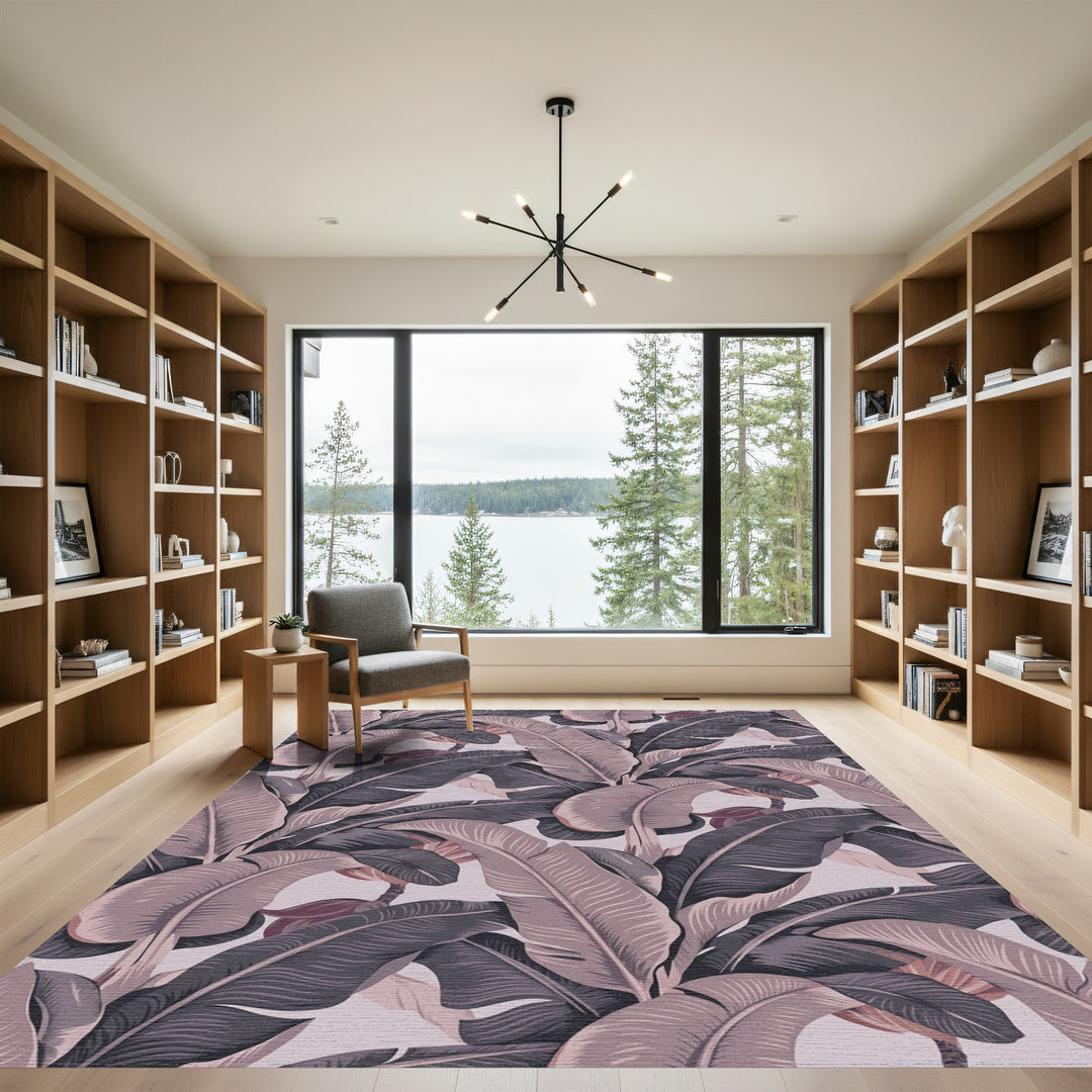 Dusty Rose Banana Leaf Tropical Rug