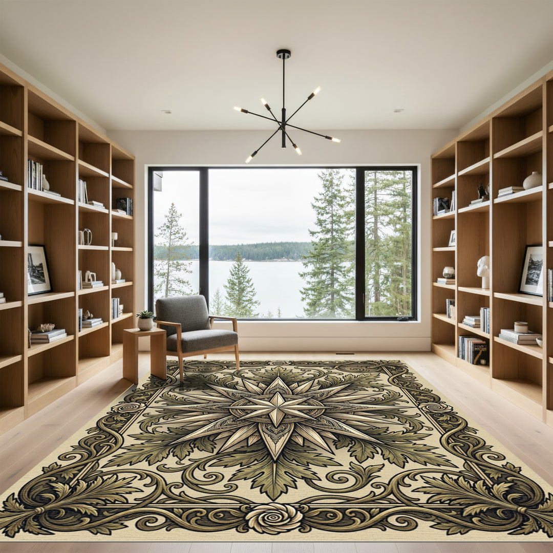 Ornate Golden Starburst Foliage Rug