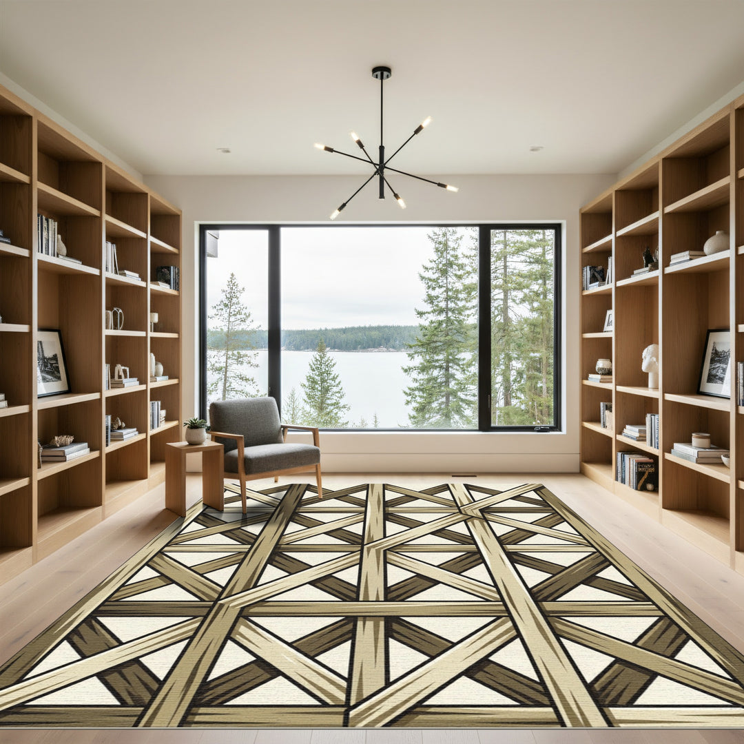 Rustic Wood Lattice Geometric Tapestry Rug