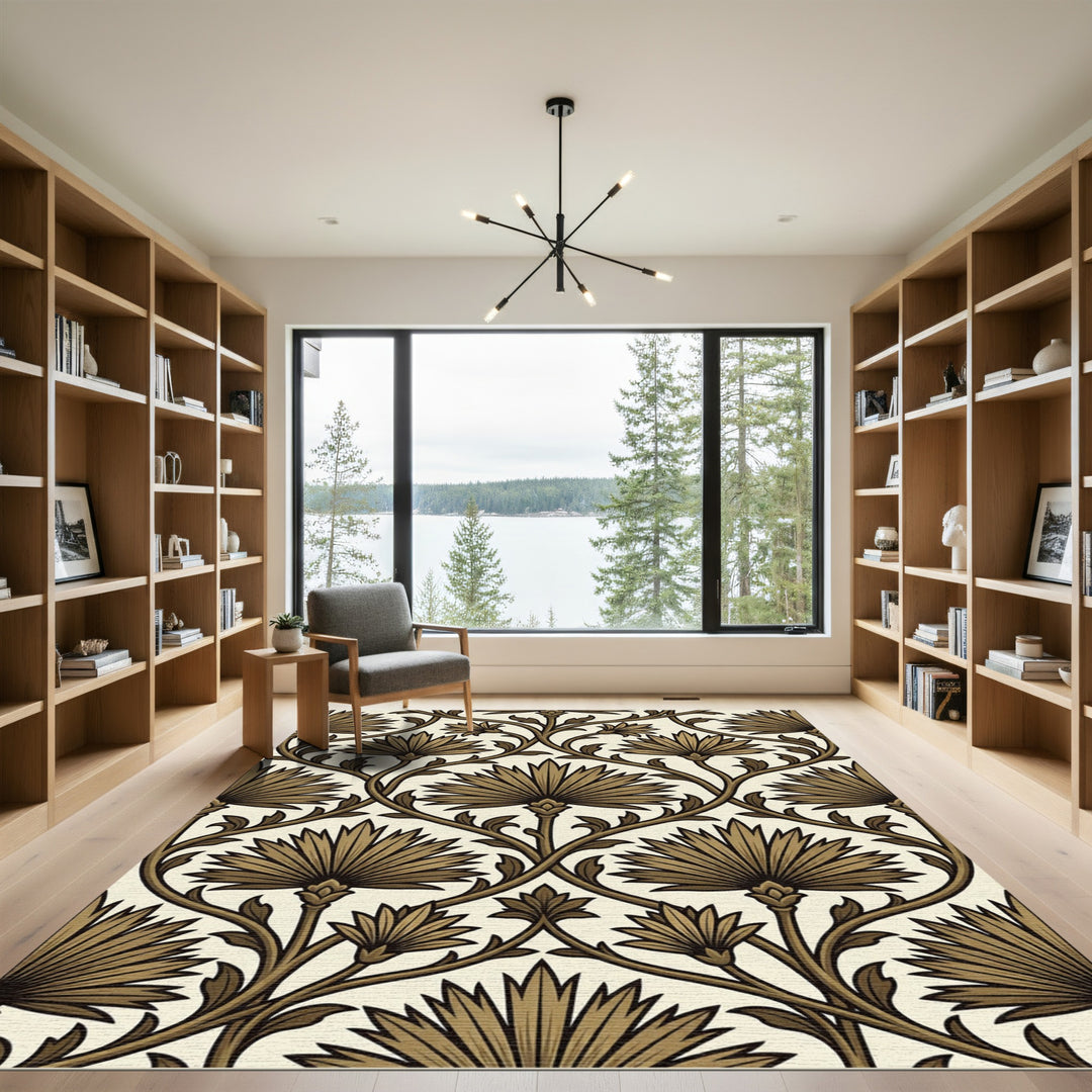 Art Nouveau Gold Floral Vine Rug