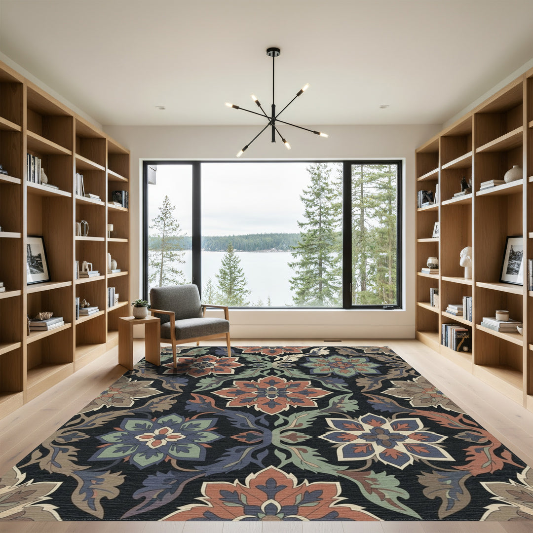 Ornate Terra Cotta Floral Arabesque Rug