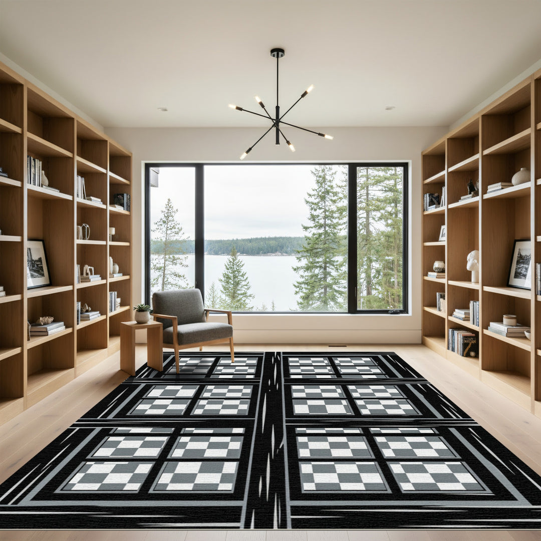 Classic Black White Checkerboard Window Rug