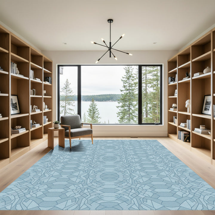 Pale Blue Geometric Mosaic Rug