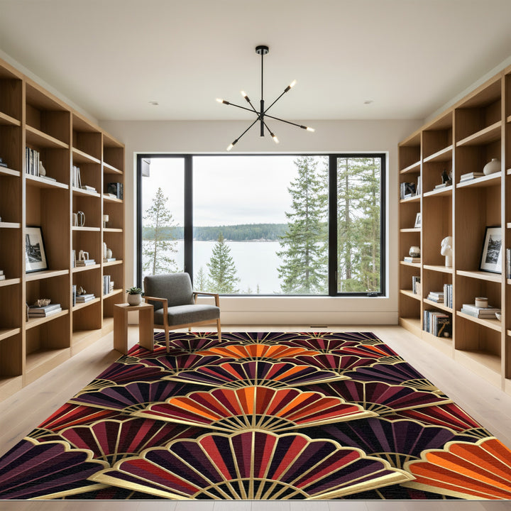 Art Deco Fan Red Orange Gold Rug