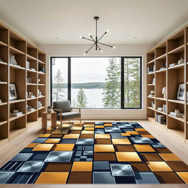 Geometric Gold Silver Cube Rug