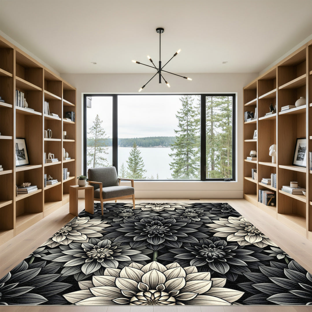 Monochromatic Floral Dahlia Arrangement Rug