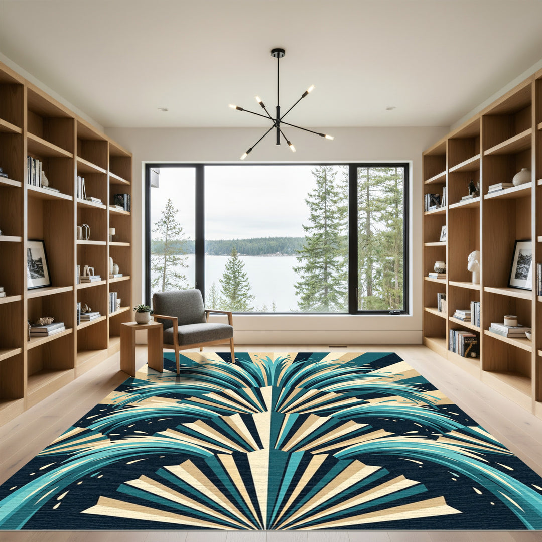 Teal Blue Radial Burst Splash Rug