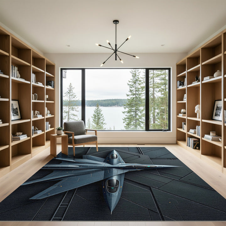 Sleek Dark Blue Futuristic Jet Canvas Rug