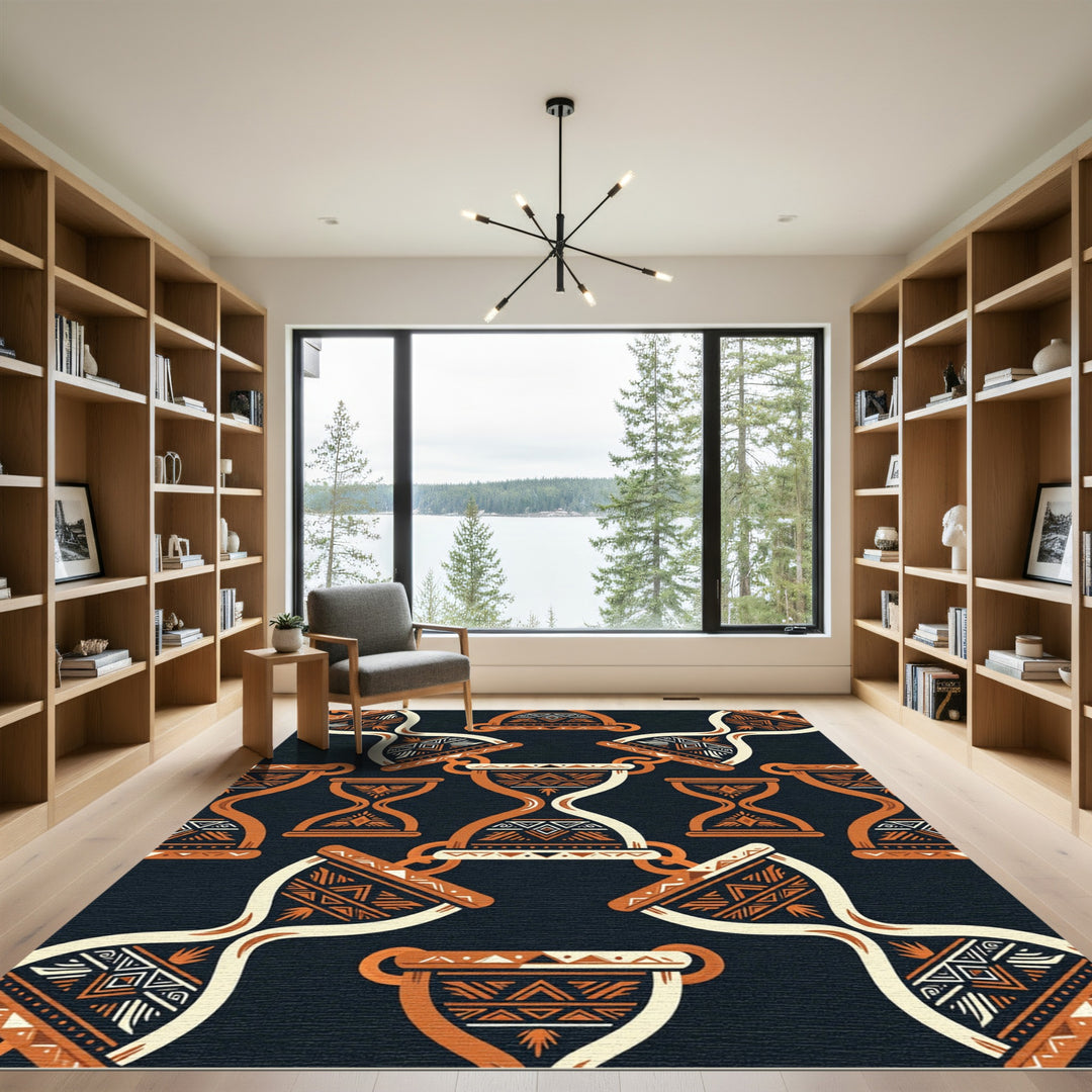 Orange Tribal Hourglass Pattern Rug