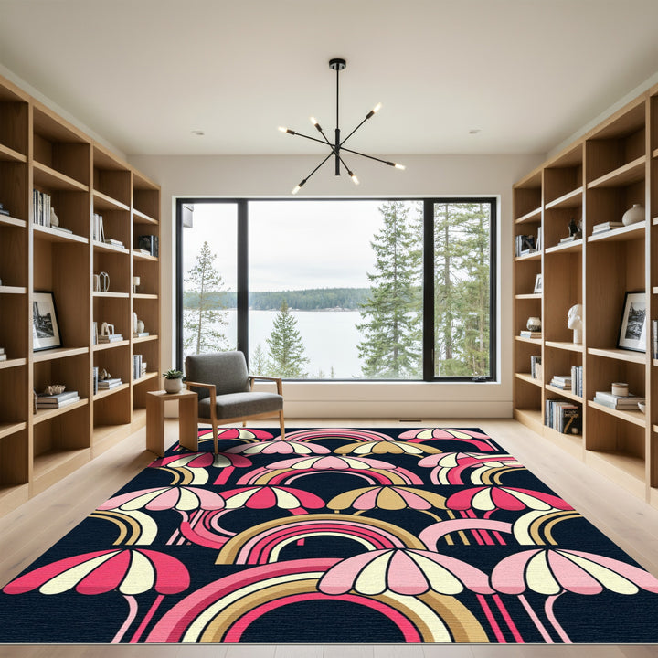 Pink Gold Rainbow Umbrella Composition Rug