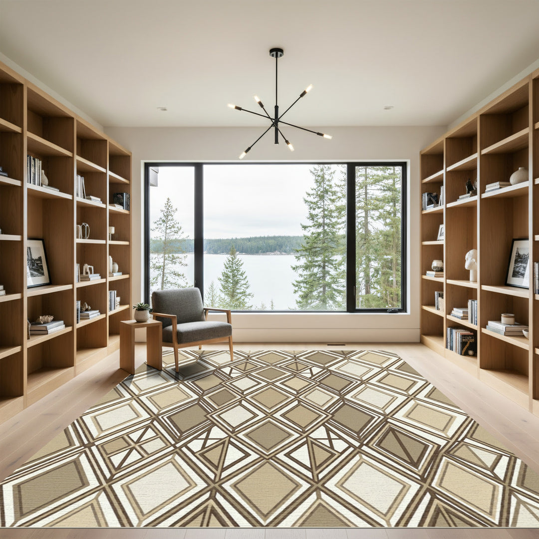 Geometric Diamond Brown Beige Rug