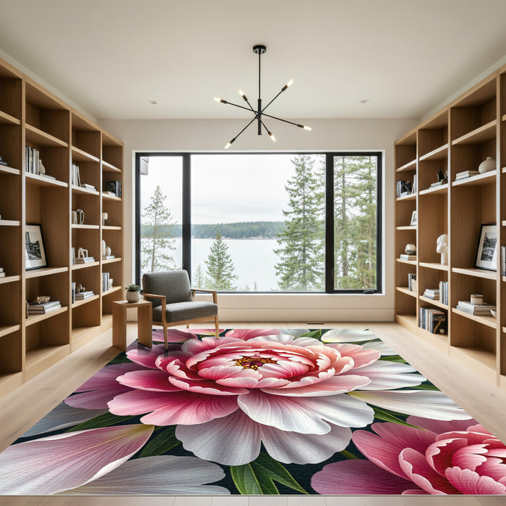 Vibrant Pink White Peony Bloom Rug