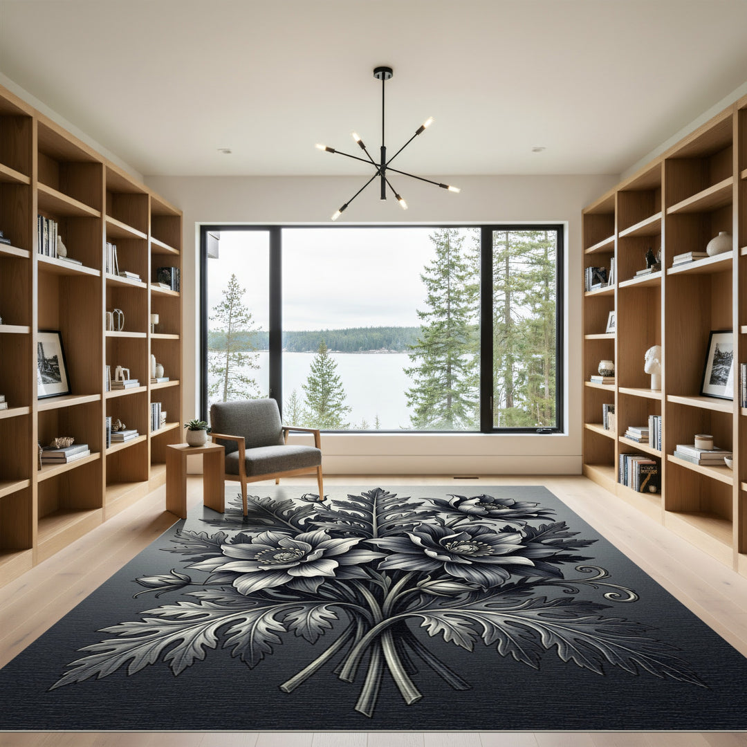 Monochromatic Vintage Floral Bouquet Rug