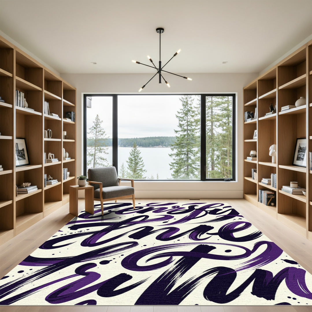 Deep Purple Brushstroke Script Waves Rug