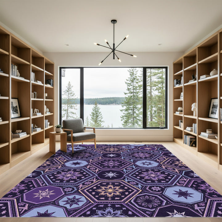 Purple Geometric Mandala Hexagon Rug