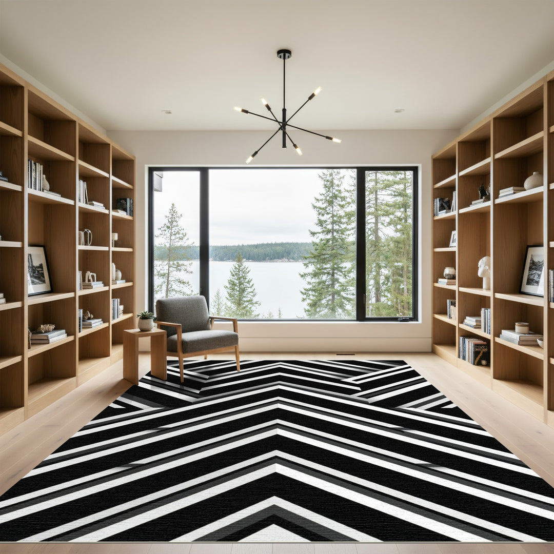 Monochrome Chevron Geometric Overlay Rug