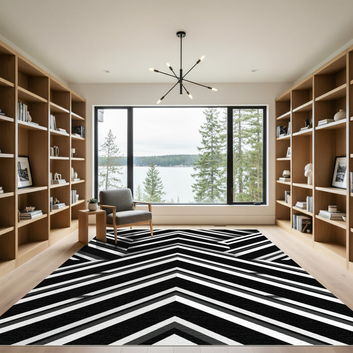 Monochrome Chevron Geometric Overlay Rug