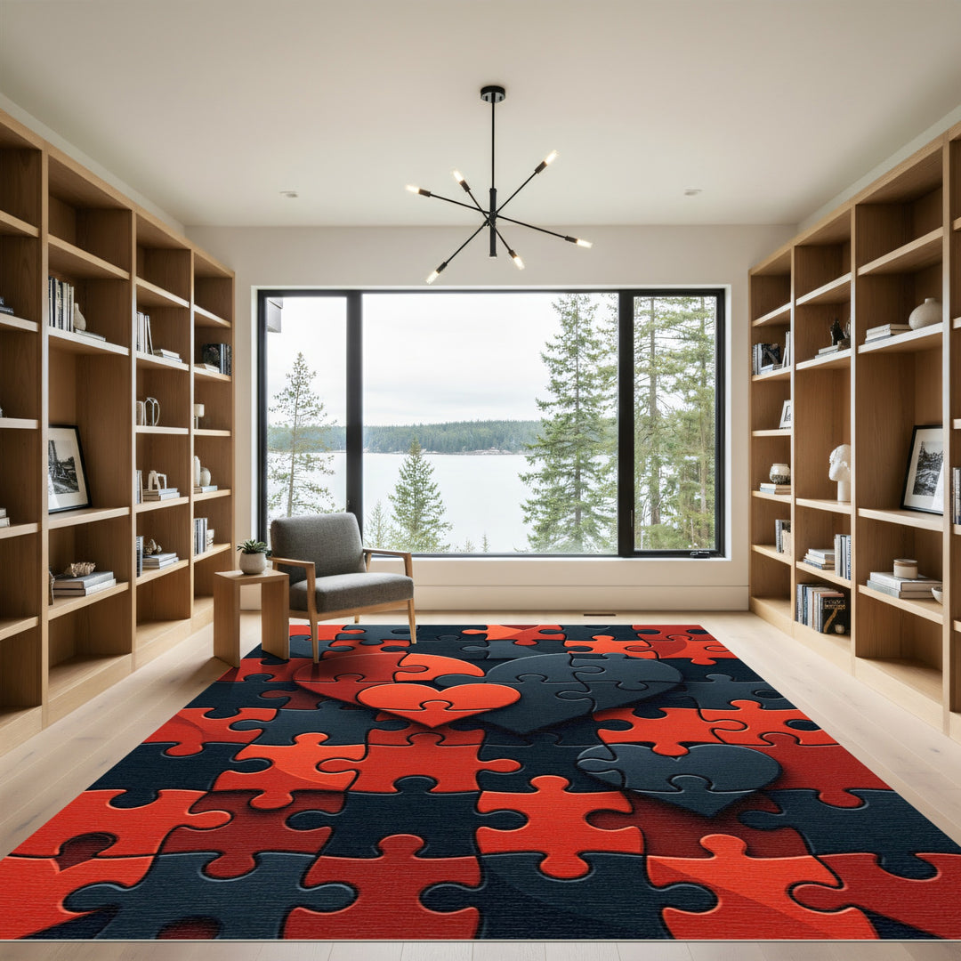 Red Black Heart Puzzle Rug