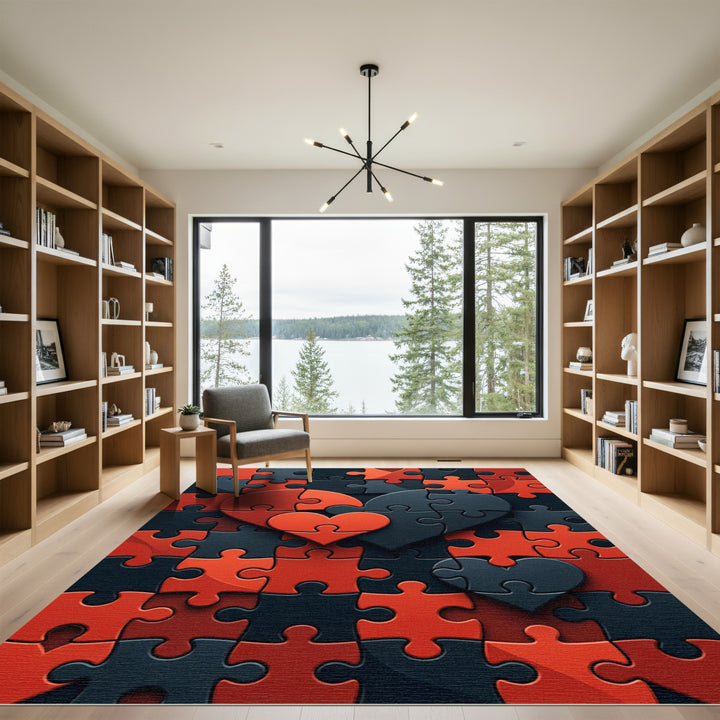 Red Black Heart Puzzle Rug
