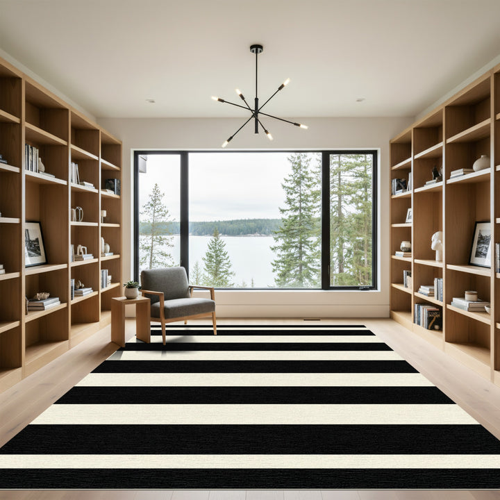 Thin Black Cream Horizontal Bands Rug