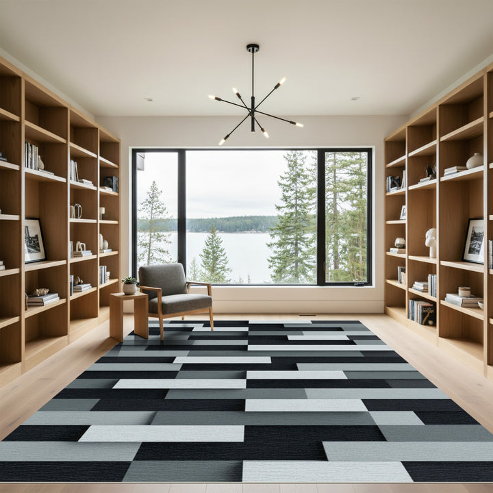 Shades of Gray Geometric Rectangles Rug