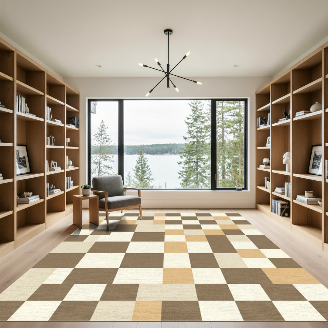 Earthy Tone Checkerboard Squares Rug