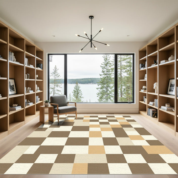 Earthy Tone Checkerboard Squares Rug