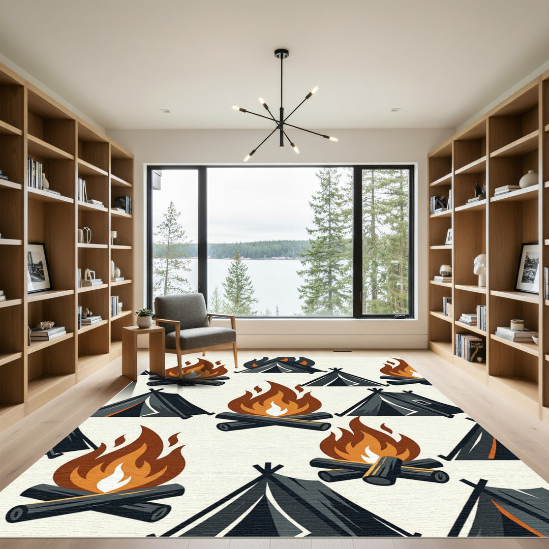 Campfire Tent Cozy Outdoor Illustration Rug