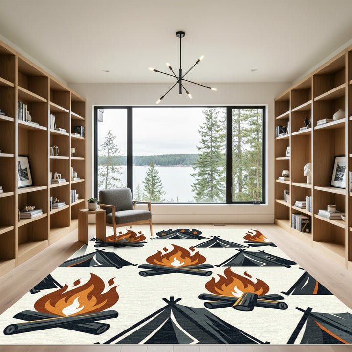Campfire Tent Cozy Outdoor Illustration Rug