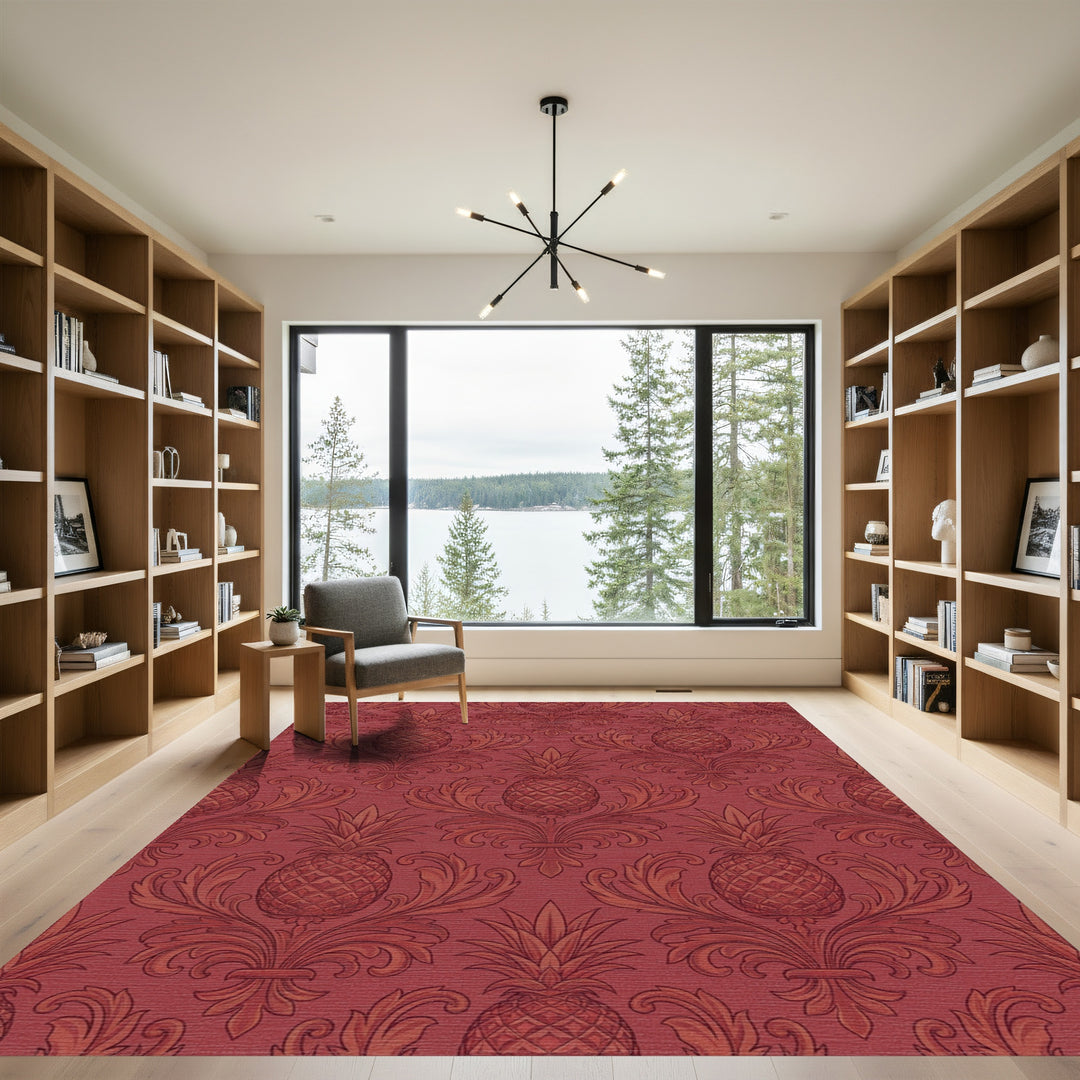 Red Damask Pineapple Medallion Rug