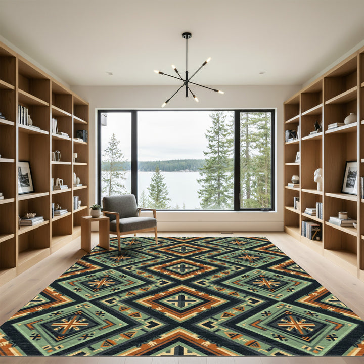 Geometric Diamond Sage Orange Composition Rug