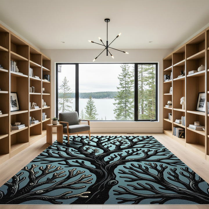 Dark Coral Branch Ocean Teal Rug