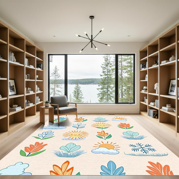 Cute Floral Sun Cloud Snowflake Rug