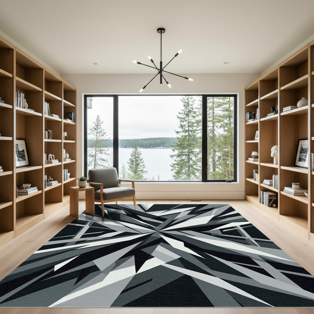 Modern Monochrome Abstract Geometric Blast Rug