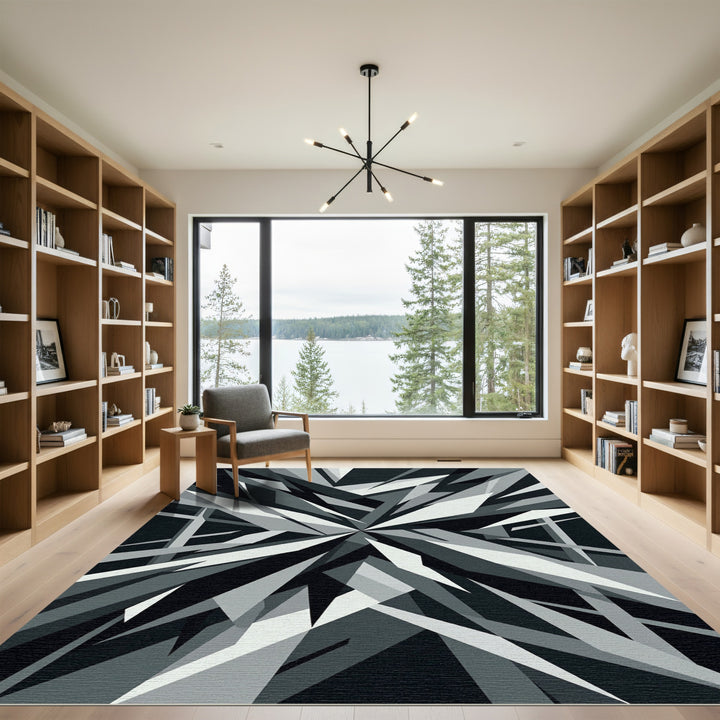 Modern Monochrome Abstract Geometric Blast Rug