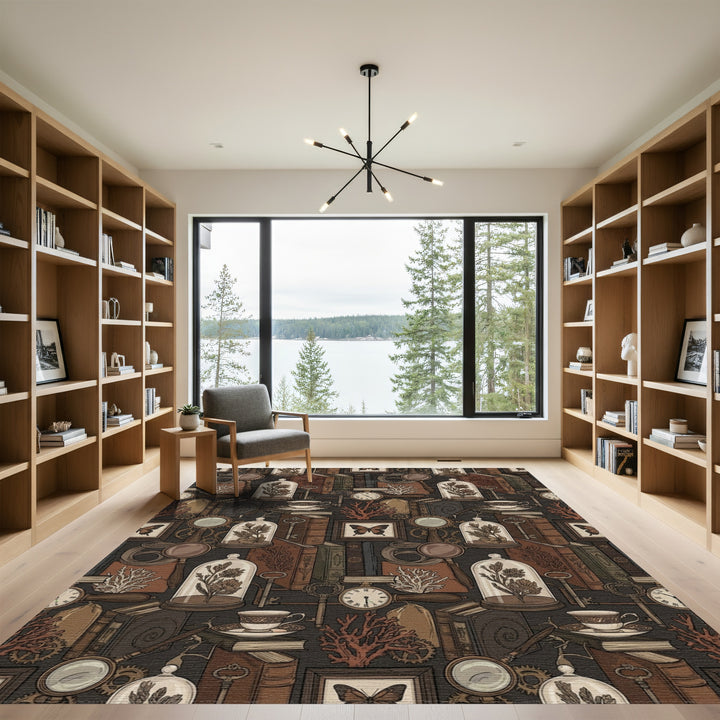 Vintage Steampunk Botanical Curiosity Collection Rug