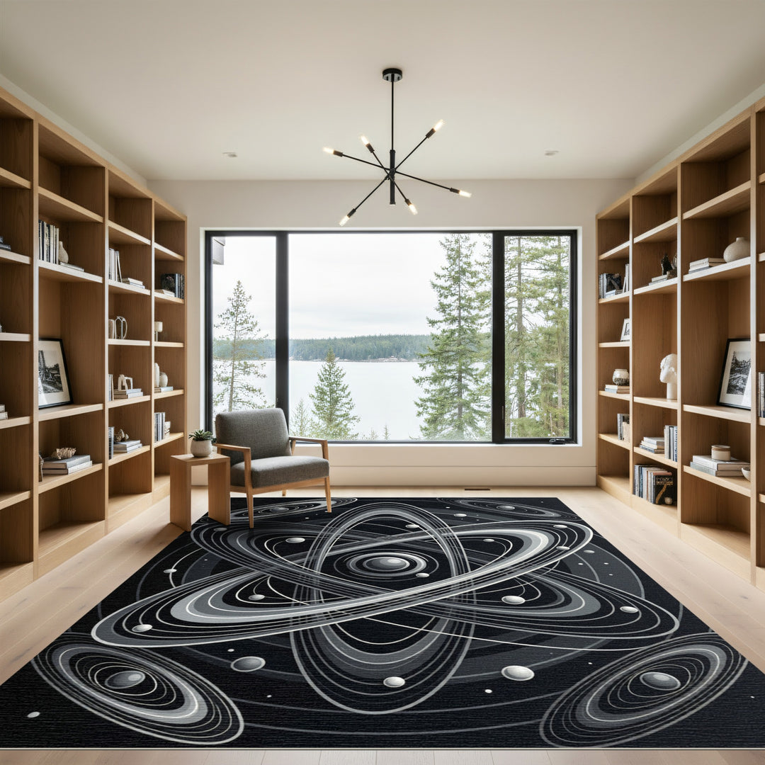 Monochromatic Atomic Orbit Modern Graphic Rug