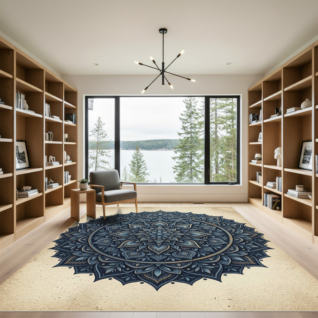 Dark Blue Intricate Mandala Rug