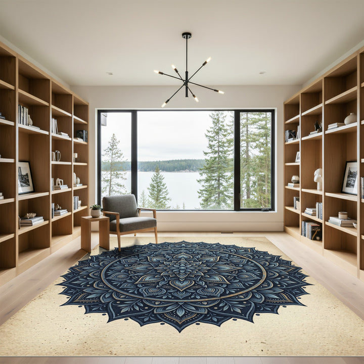Dark Blue Intricate Mandala Rug