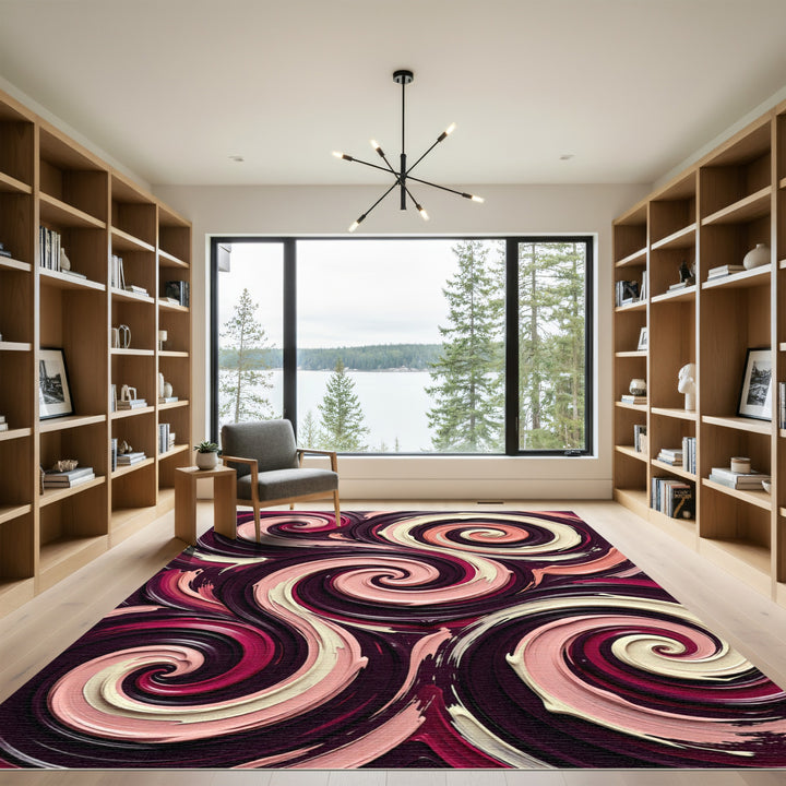 Plum Pink Cream Swirl Abstract Rug