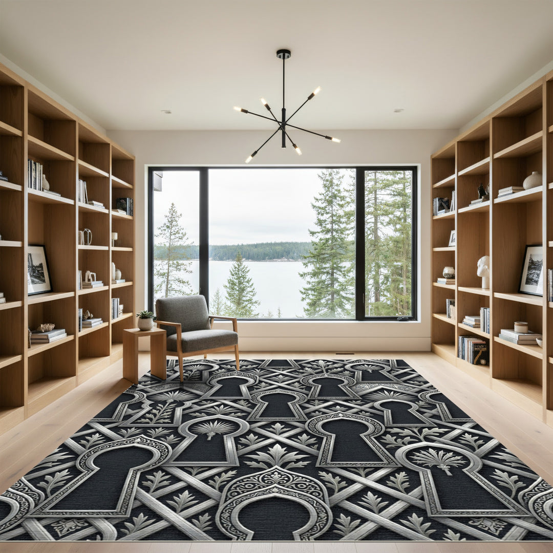 Ornate Silver Keyhole Arabesque Rug