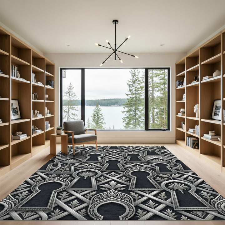 Ornate Silver Keyhole Arabesque Rug