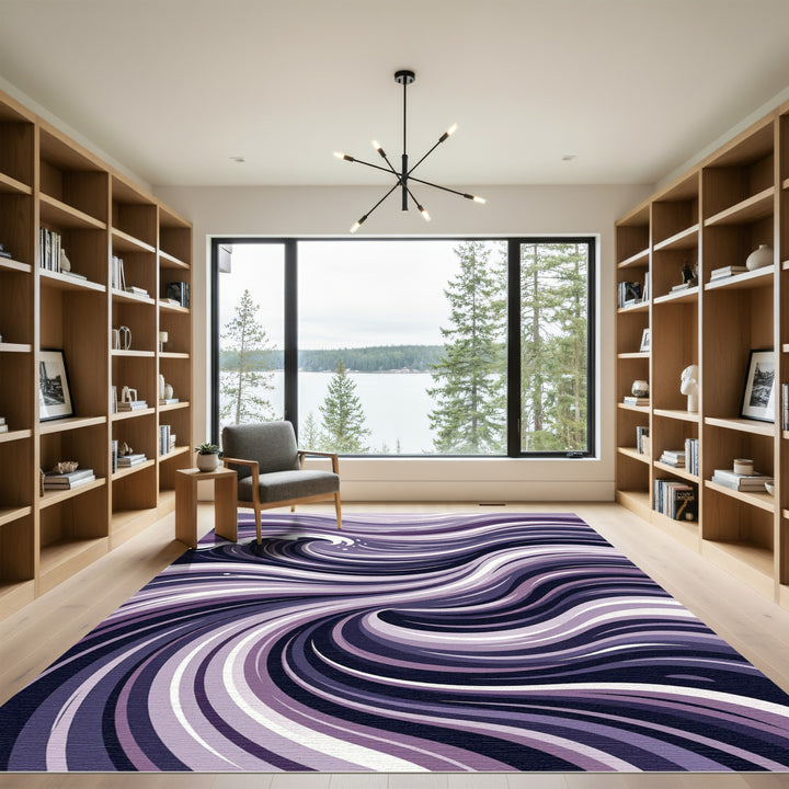 Dark Purple Swirling Wave Abstract Rug