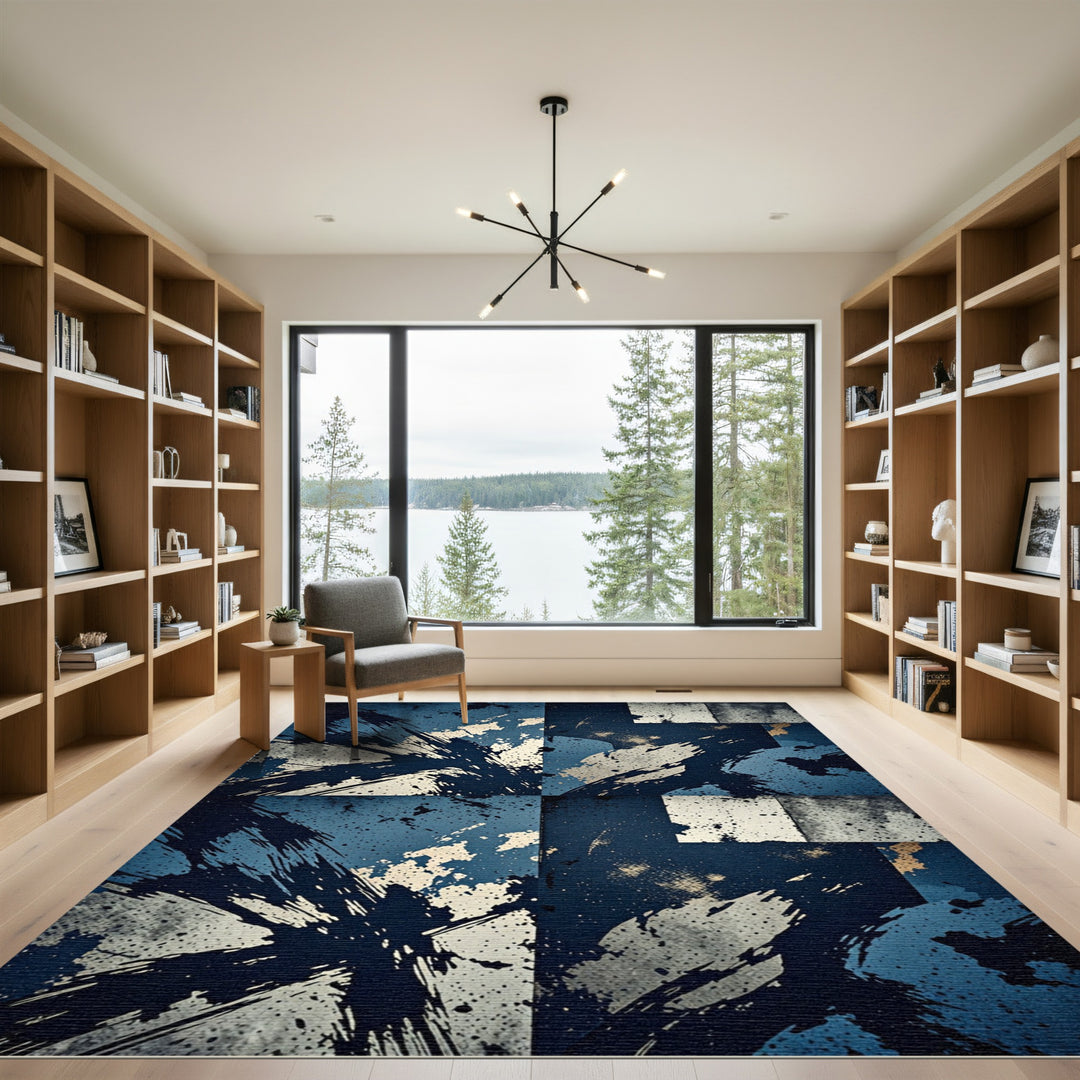 Dark Blue Splatter Abstract Composition Rug