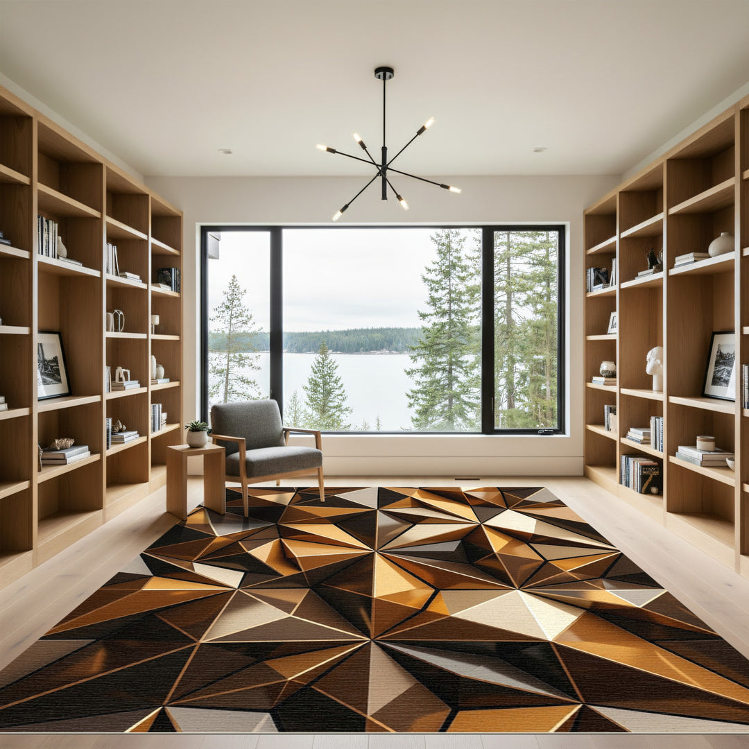 Gold Geometric Iridescent Crystal Forms Rug