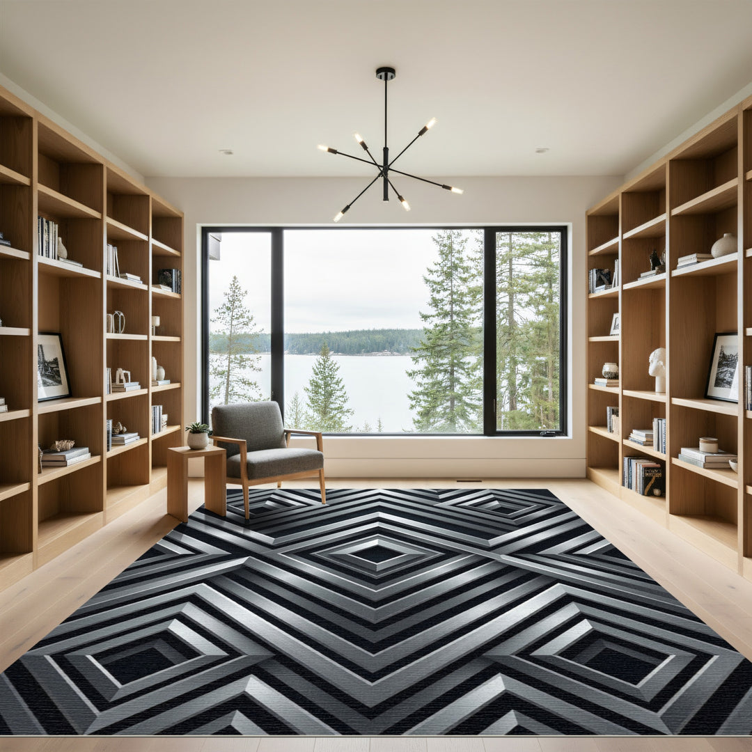 Silver Geometric Cube Overlap Rug