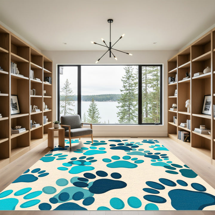 Ocean Blue Paw Prints Rug
