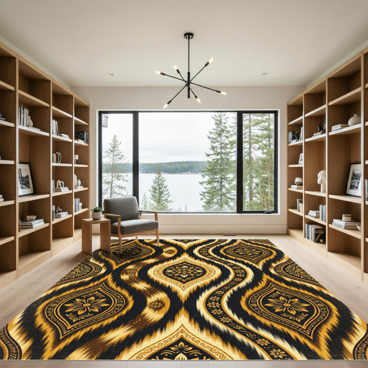 Luxury Golden Paisley Ikat Rug